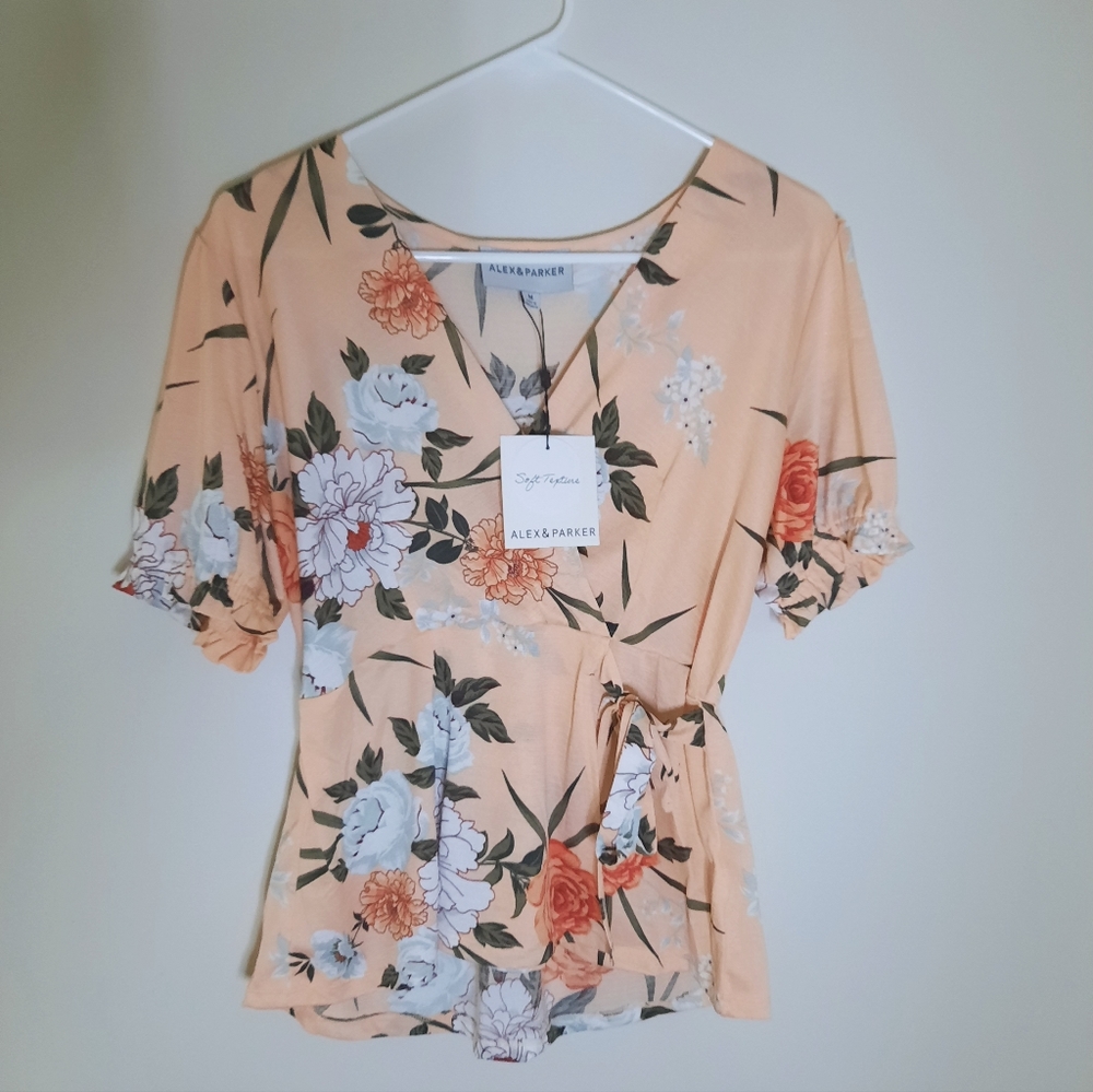 NWT Coral-Pink Floral Wrap Top